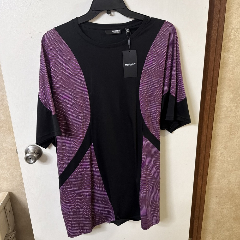 NEW Murano T-Shirt Men 4XB Stretch Short Sleeve Black Purple Liquid Luxury